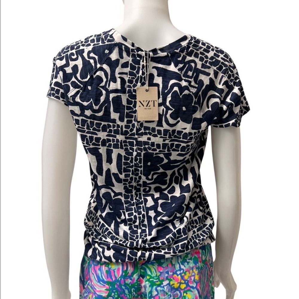 Mew NIC+ZOE NZT Abstract Mosaic Women Tee Black White Preppy XS NWT Art to Wear - Picture 5 of 15